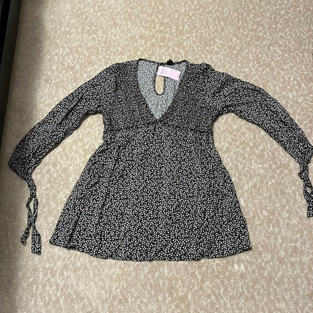 Black and white floral dress.